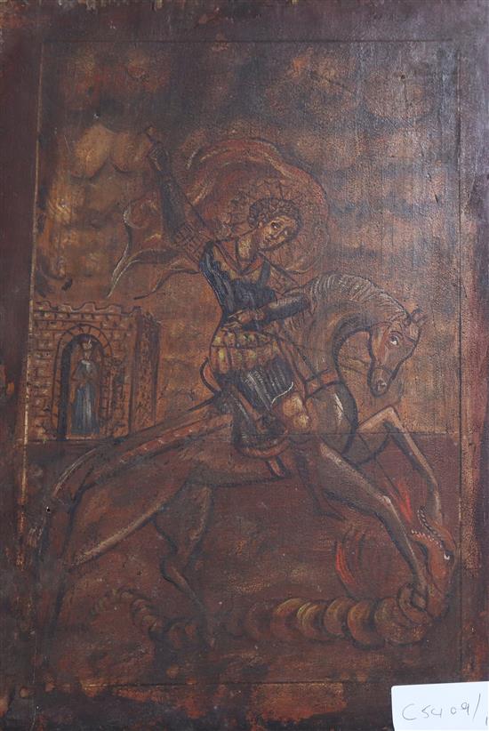 Greek School, tempera on wooden panel, St George and the Dragon, 35 x 24cm